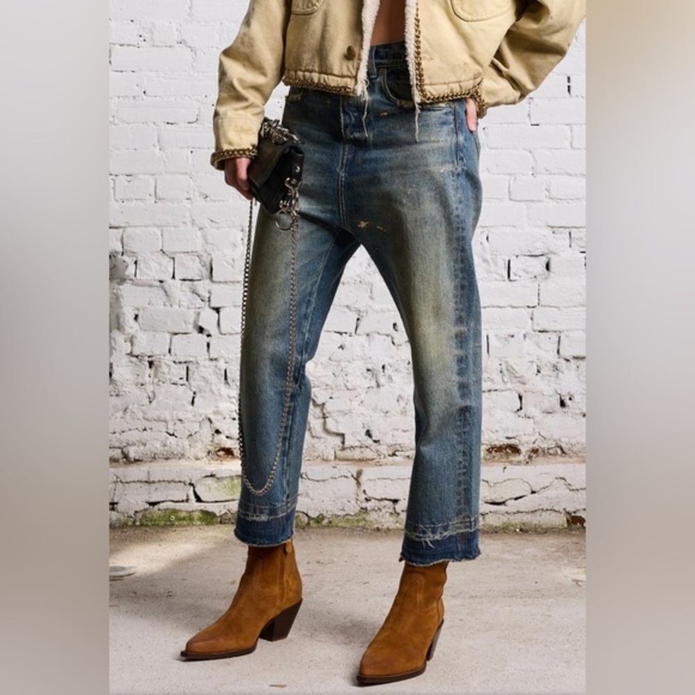 R-13 Tailored Drop Cropped Jeans in Kelly Size 23